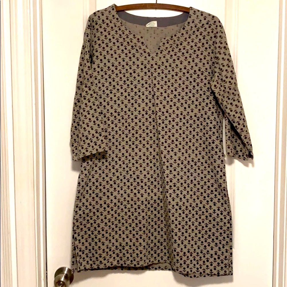 Handprint Gray Tunic Shirt dress with 3/4 sleeve L